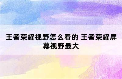 王者荣耀视野怎么看的 王者荣耀屏幕视野最大